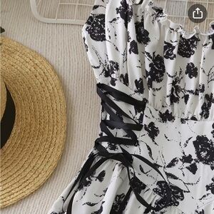 Elegant  Black and White Floral Dress